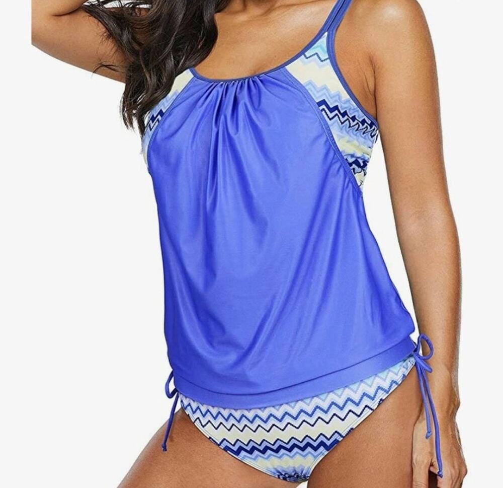 Womens Blouson SMALL Two Piece Tankini Swimsuit Bikini Swimwear